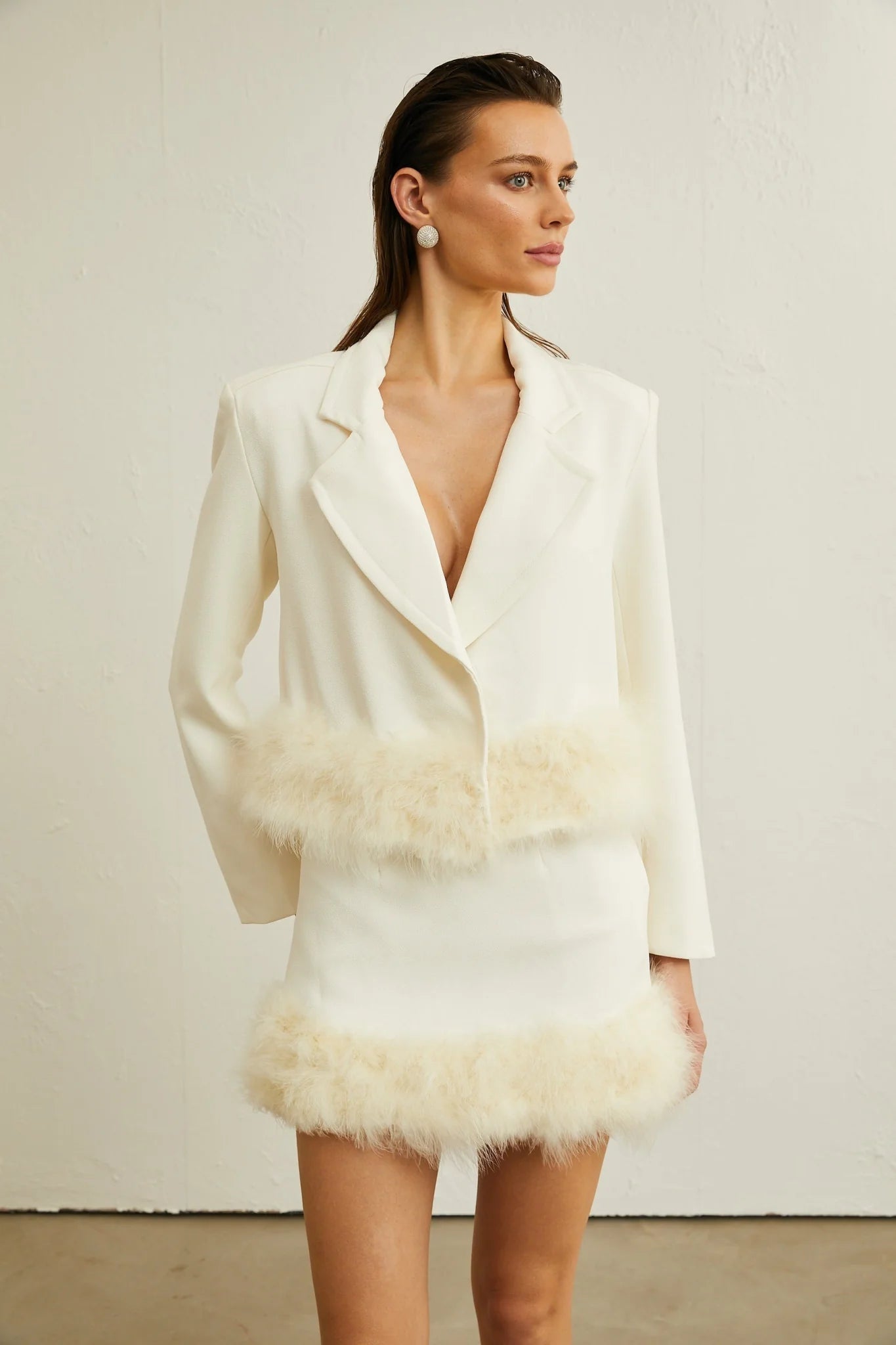 Simonetta Blazer & Skirt Feather Hem White Blazer