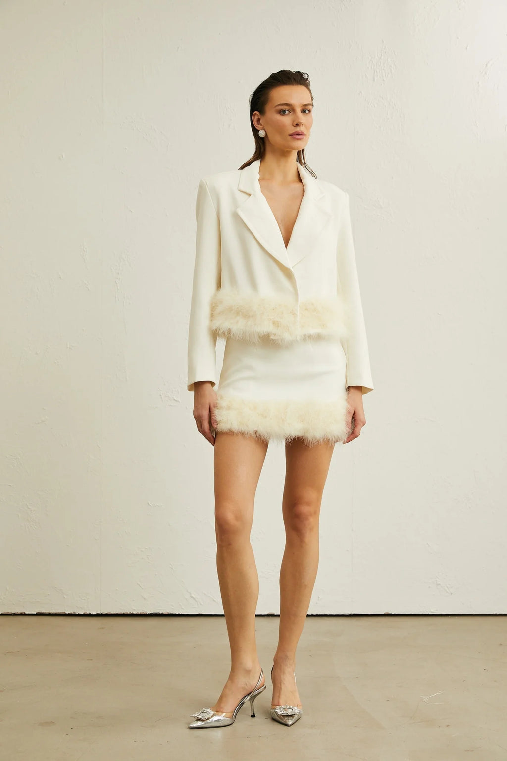 Simonetta Blazer & Skirt Feather Hem White Blazer