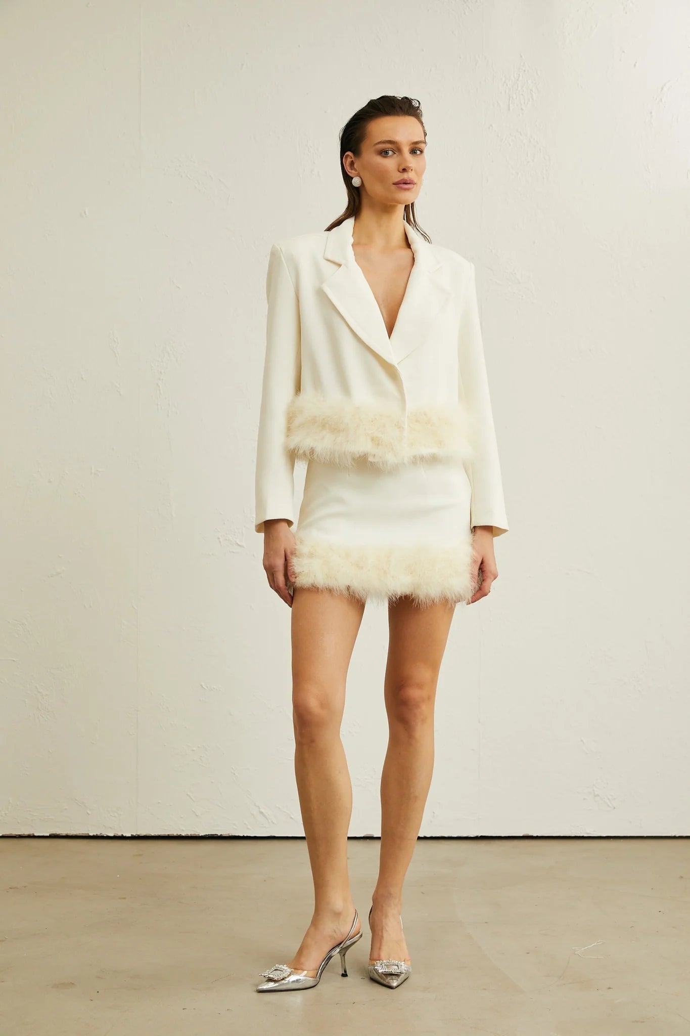 Simonetta Blazer & Skirt Feather Hem White Blazer