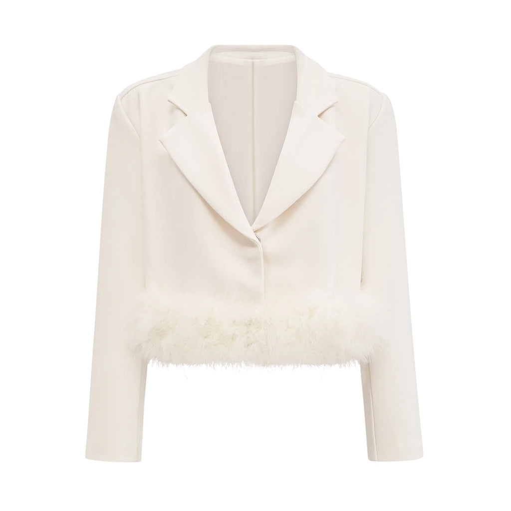 Simonetta Blazer & Skirt Feather Hem White Blazer