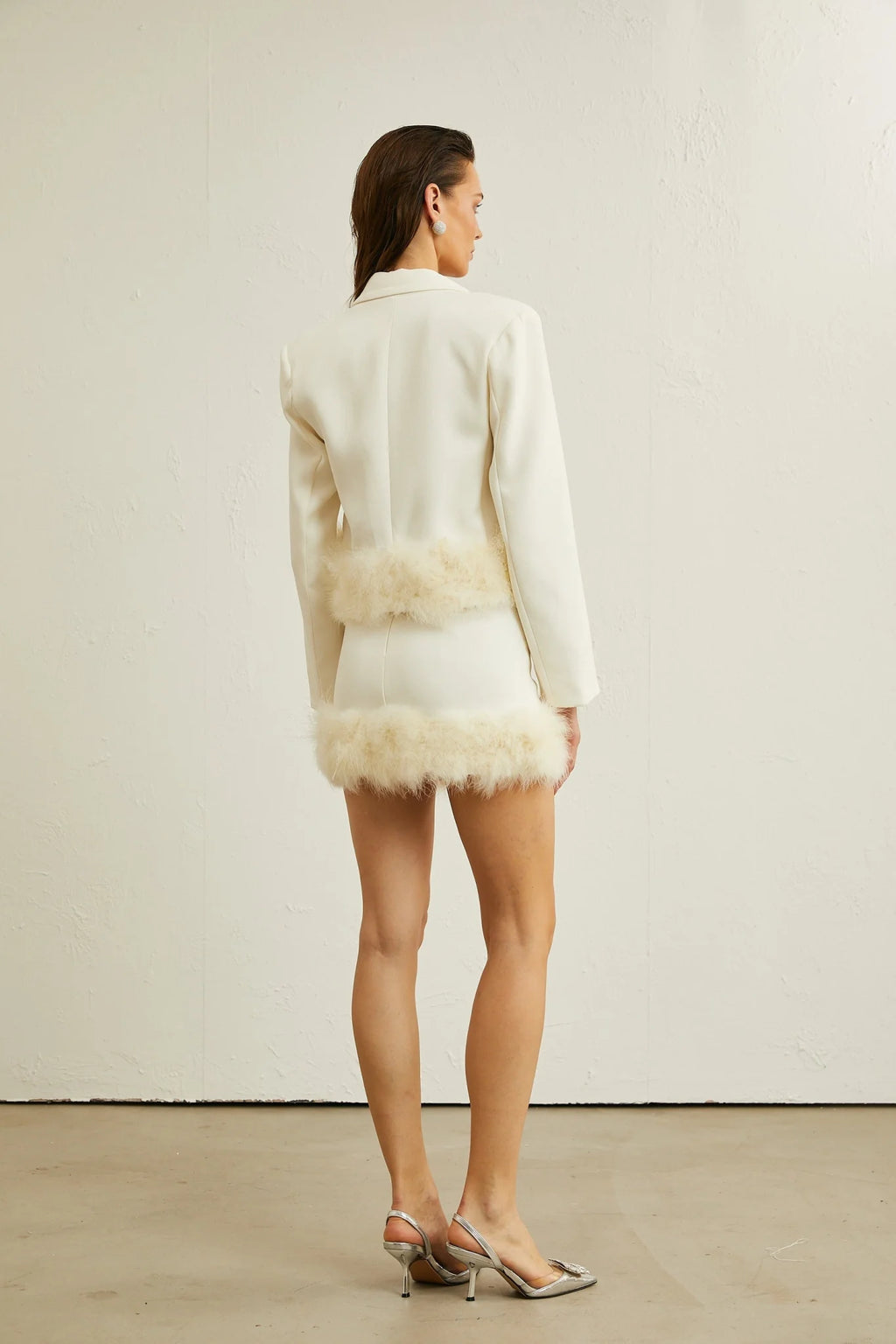 Simonetta Blazer & Skirt Feather Hem White Blazer