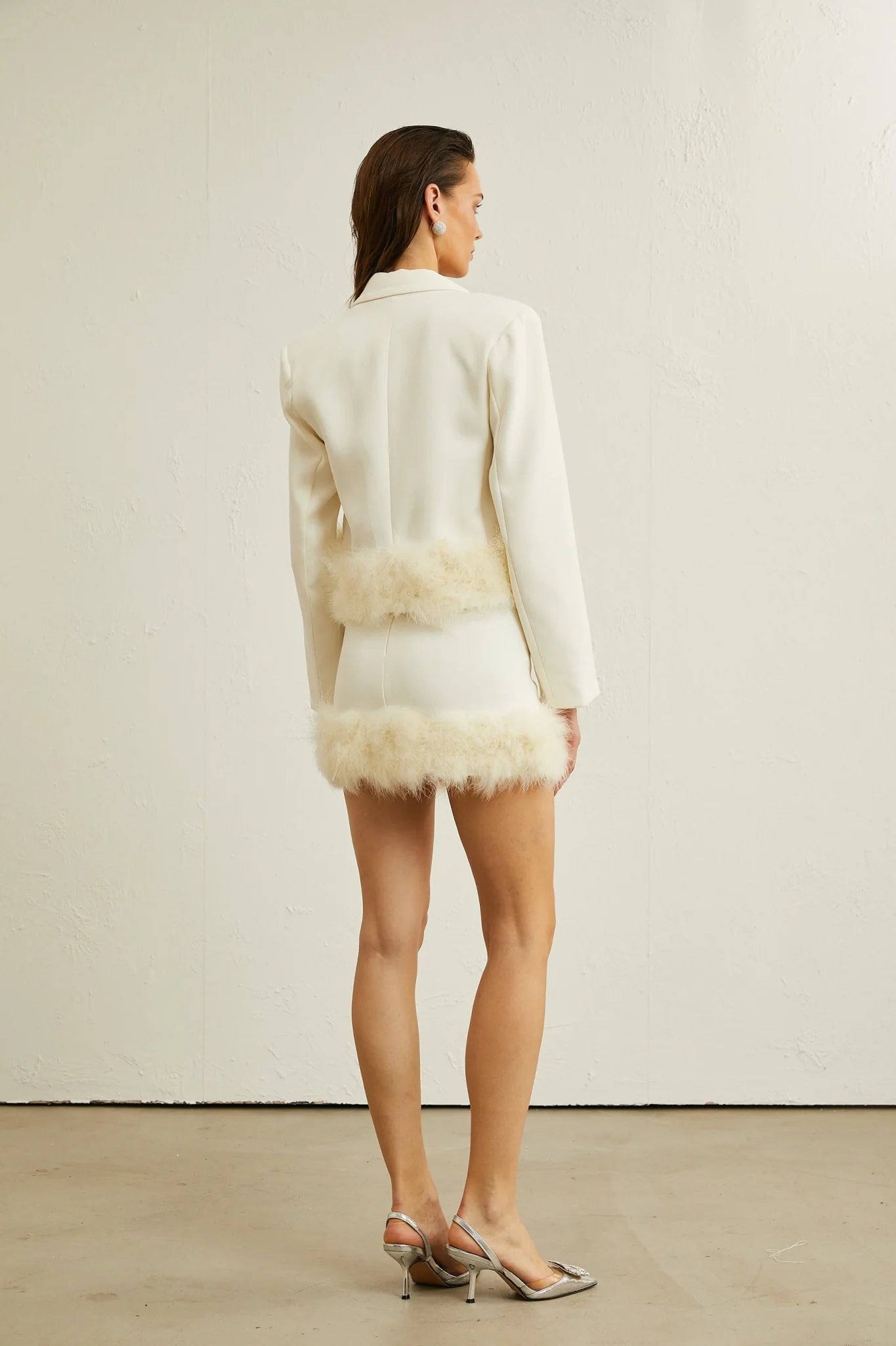 Simonetta Blazer & Skirt Feather Hem White Blazer