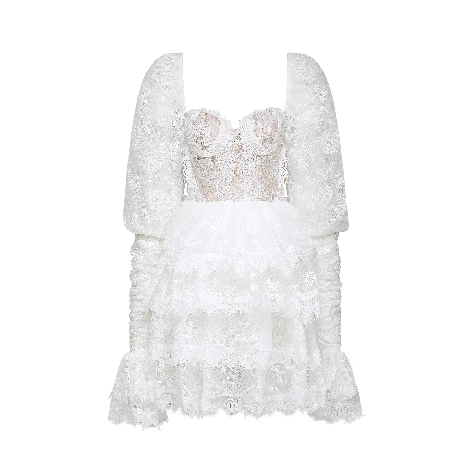 Simonetta Mini Dress Simonetta Lace Trim Puff Sleeve White Flounce