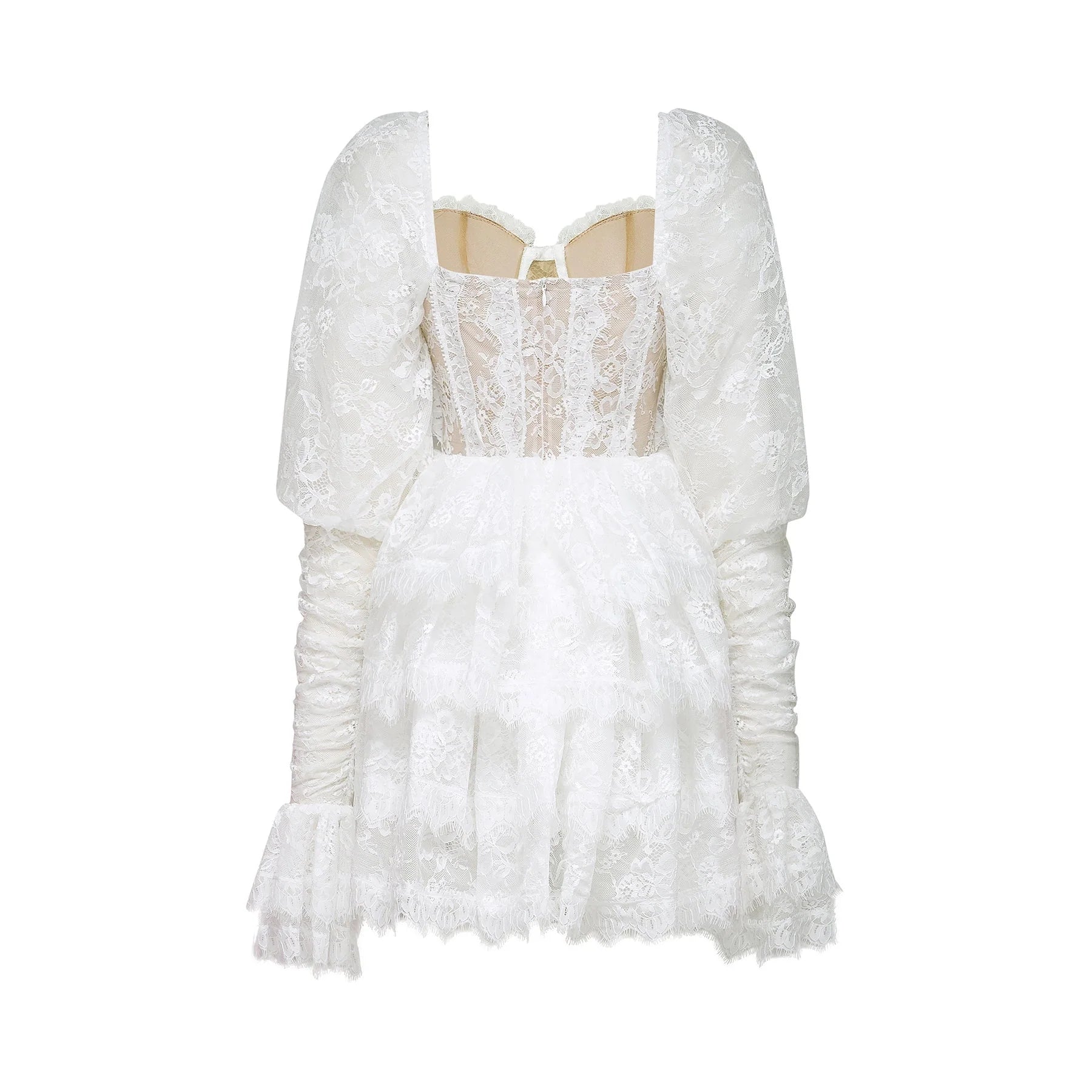 Simonetta Mini Dress Simonetta Lace Trim Puff Sleeve White Flounce