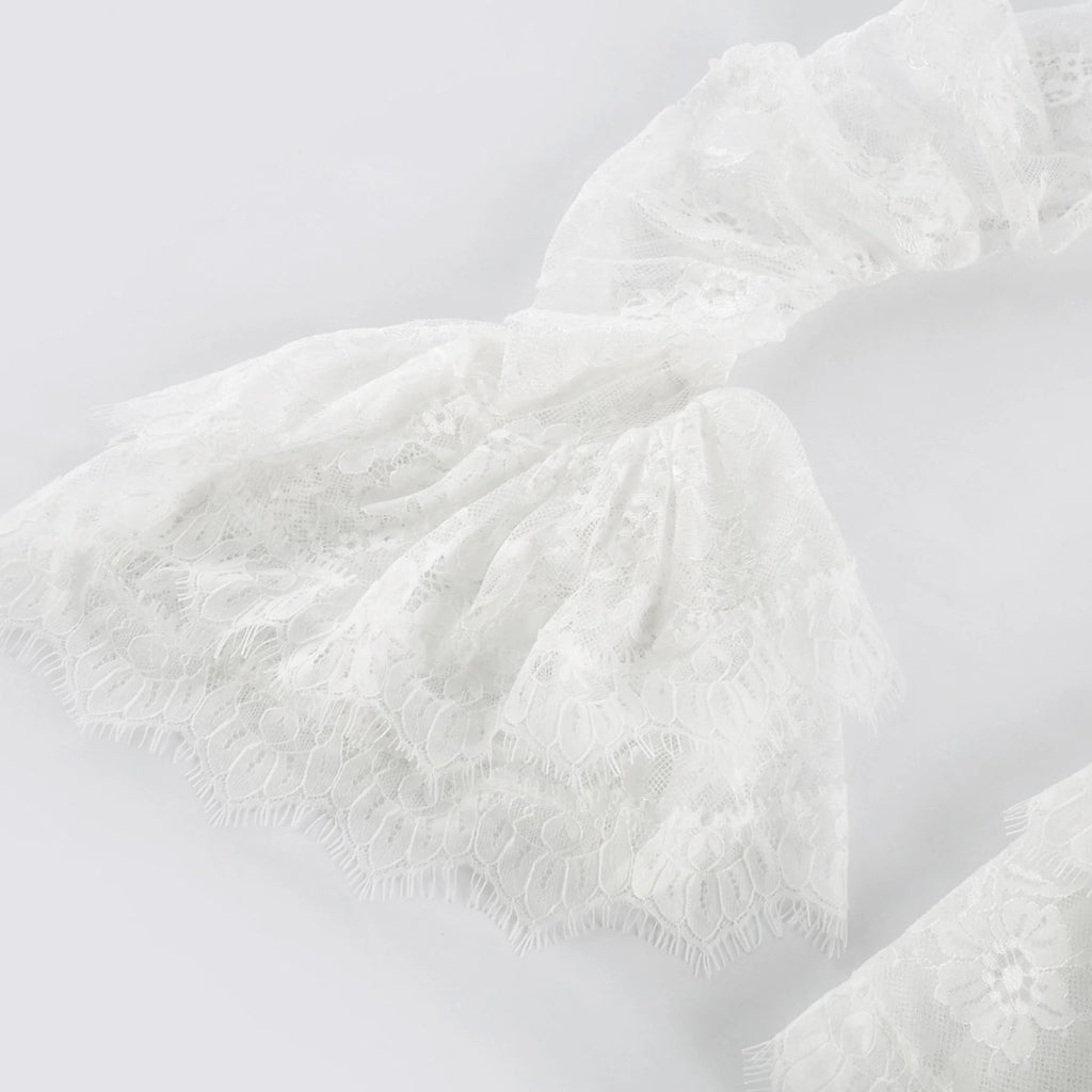 Simonetta Mini Dress Simonetta Lace Trim Puff Sleeve White Flounce
