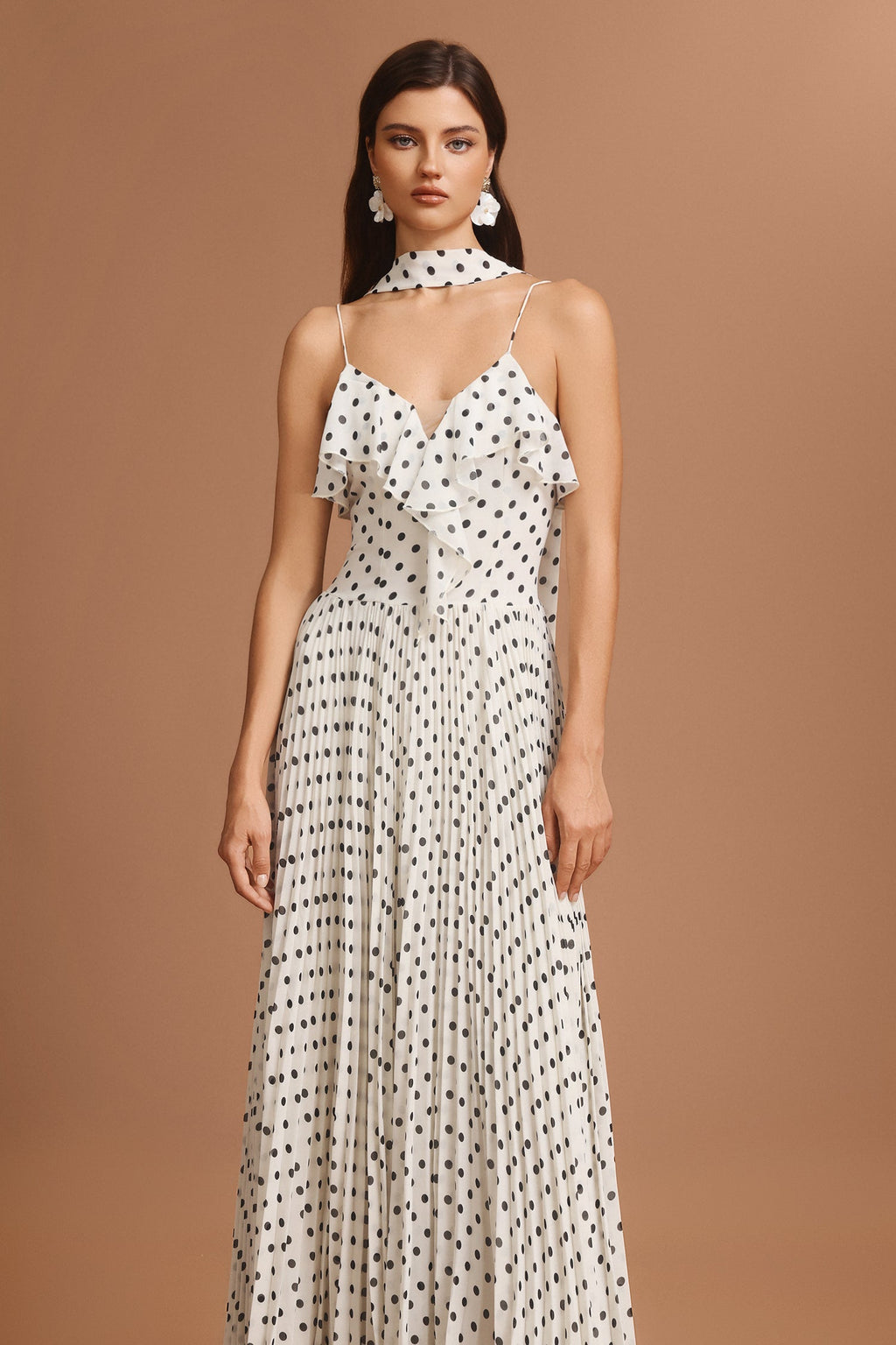 Simonetta White Polka Dot Halter Dress with Ruffled Detailing