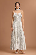 Simonetta White Polka Dot Halter Neck Ruffle Detail Pleated Dress