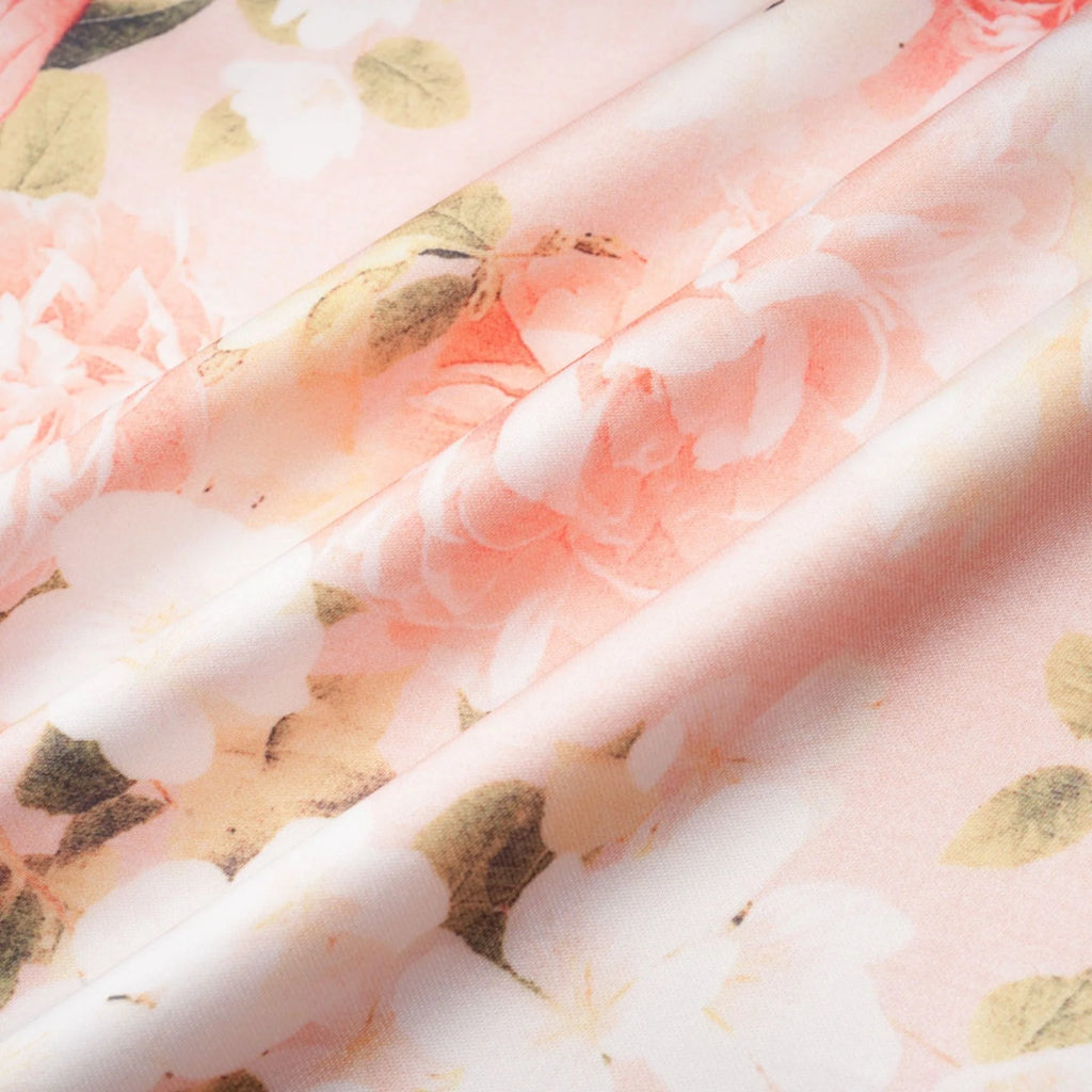 Skye Floral Maxi Dress in Pink Satin with Spaghetti Straps and Rear Slit