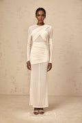 Skye Maxi Dress with Ruched Detailing, Long Sleeves