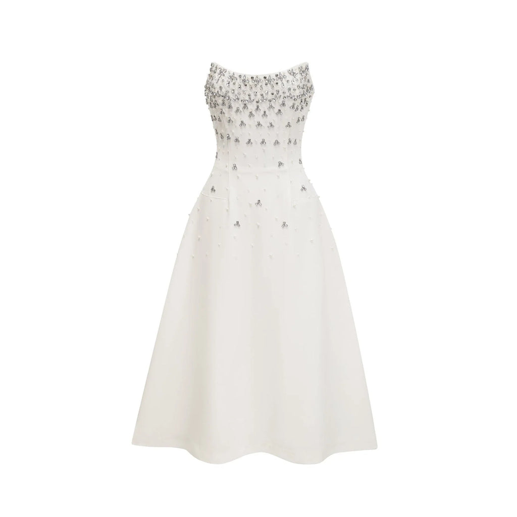 Skye Midi Dress White Off Shoulder Embellished Zip Fastening