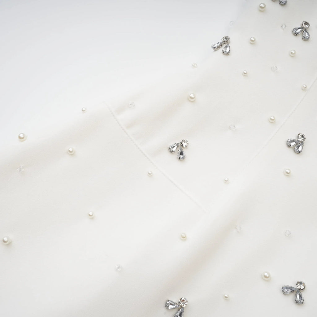 Skye Midi Dress White Off Shoulder Embellished Zip Fastening