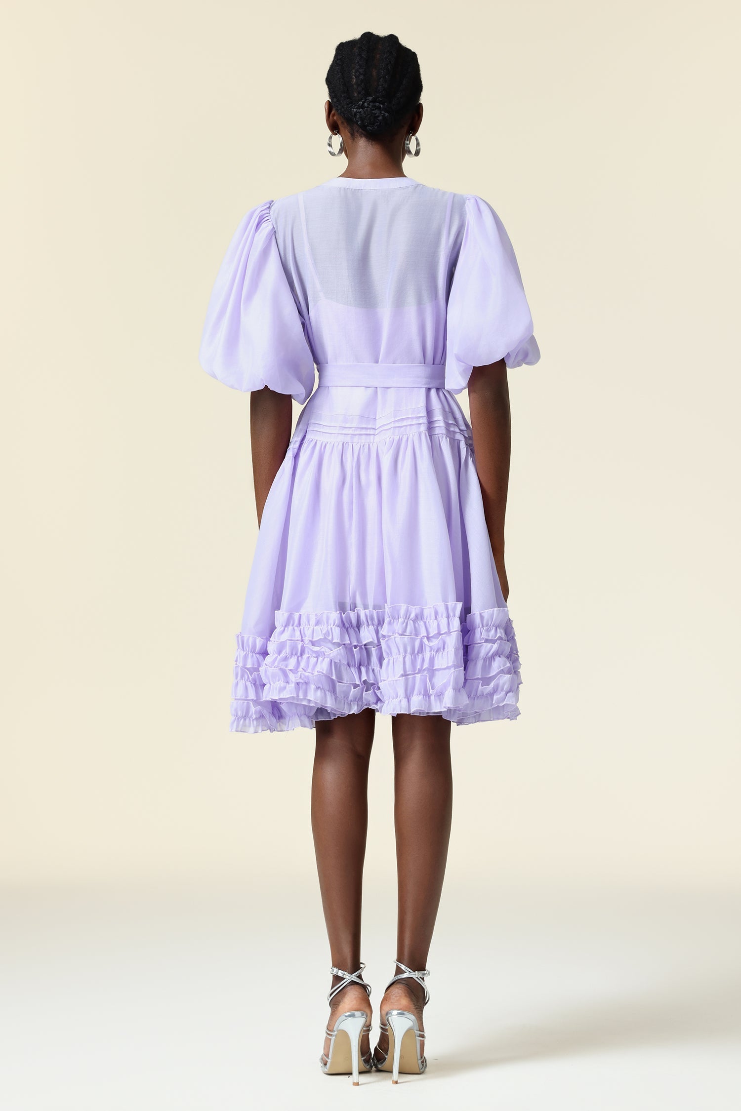 Skye Purple Ruffled Flare Puff Sleeve Dress