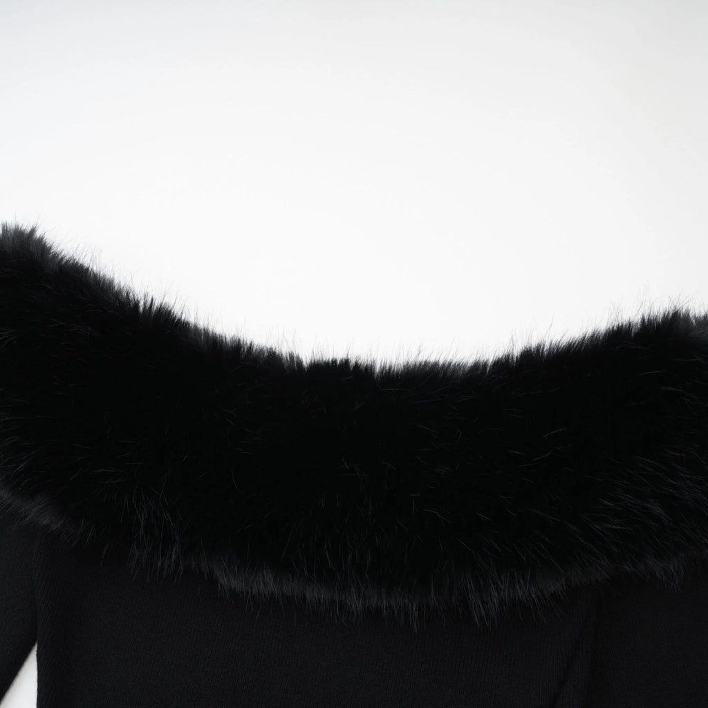Skylar Dress Black Off - Shoulder Faux - Fur Mini