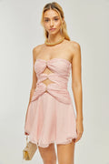 Skylar Mini Dress Pink Cut Out Off Shoulder Crystal Pleated