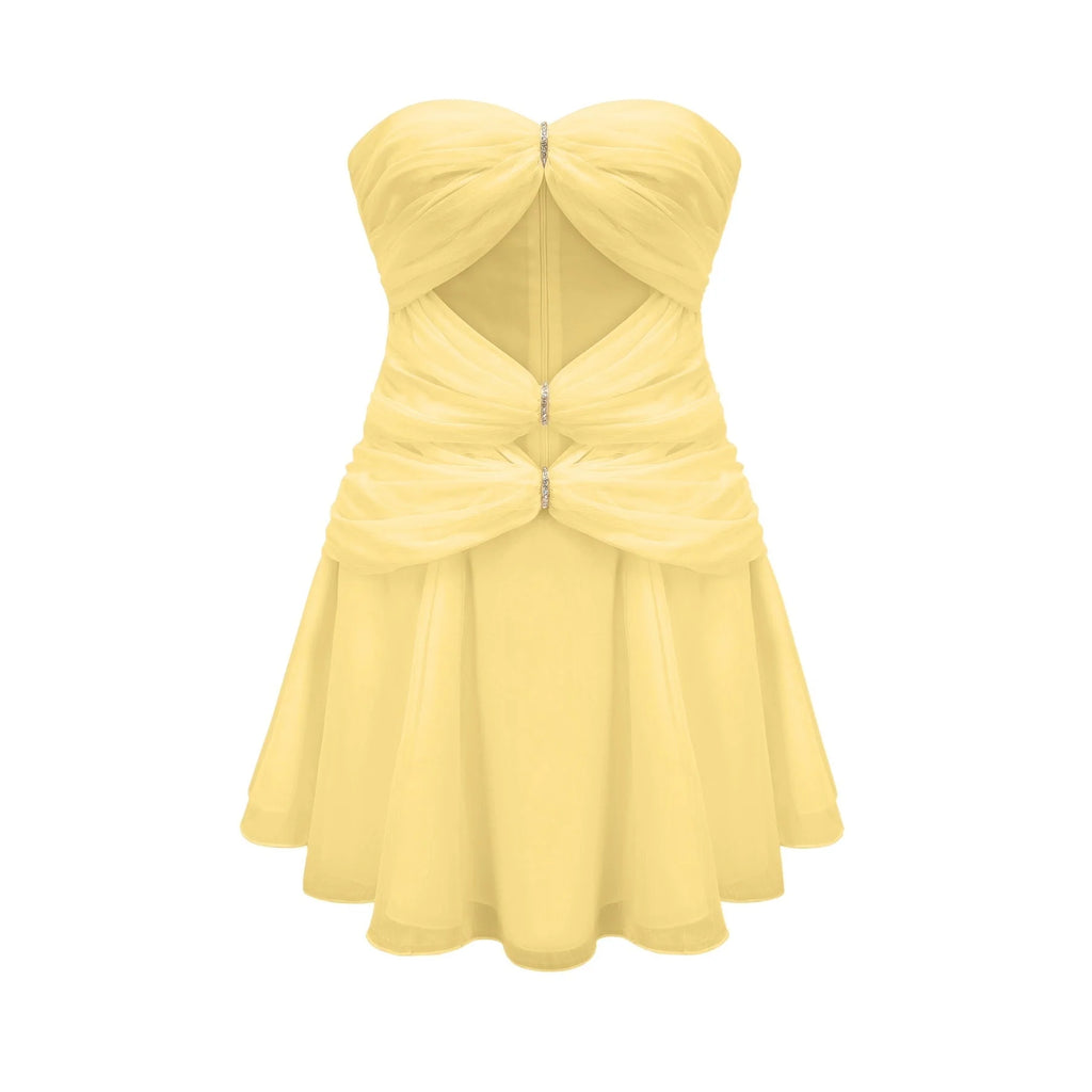 Skylar Mini Dress Pink Cut Out Off Shoulder Crystal Pleated