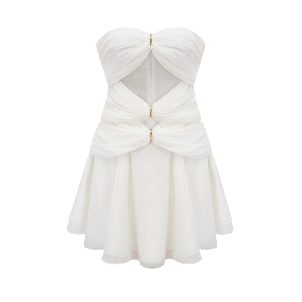 Skylar Mini Dress Pink Cut Out Off Shoulder Crystal Pleated