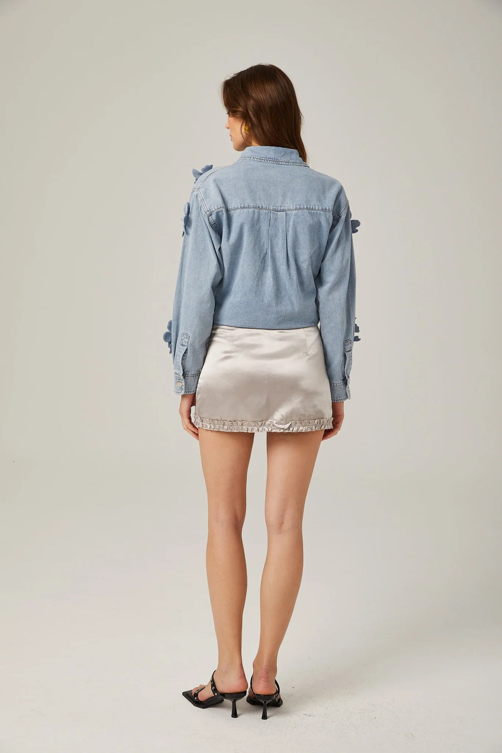 Sloan Denim Shirt with Floral Applique