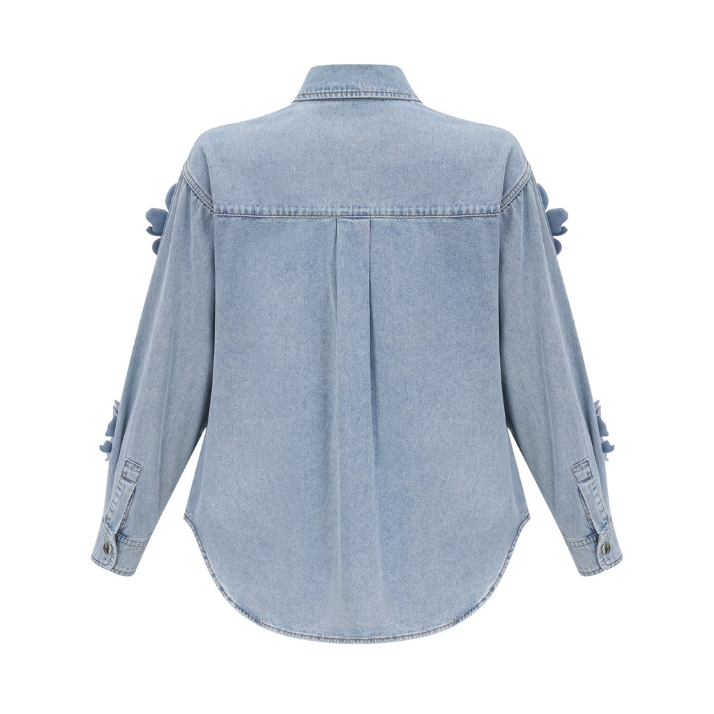 Sloan Denim Shirt with Floral Applique