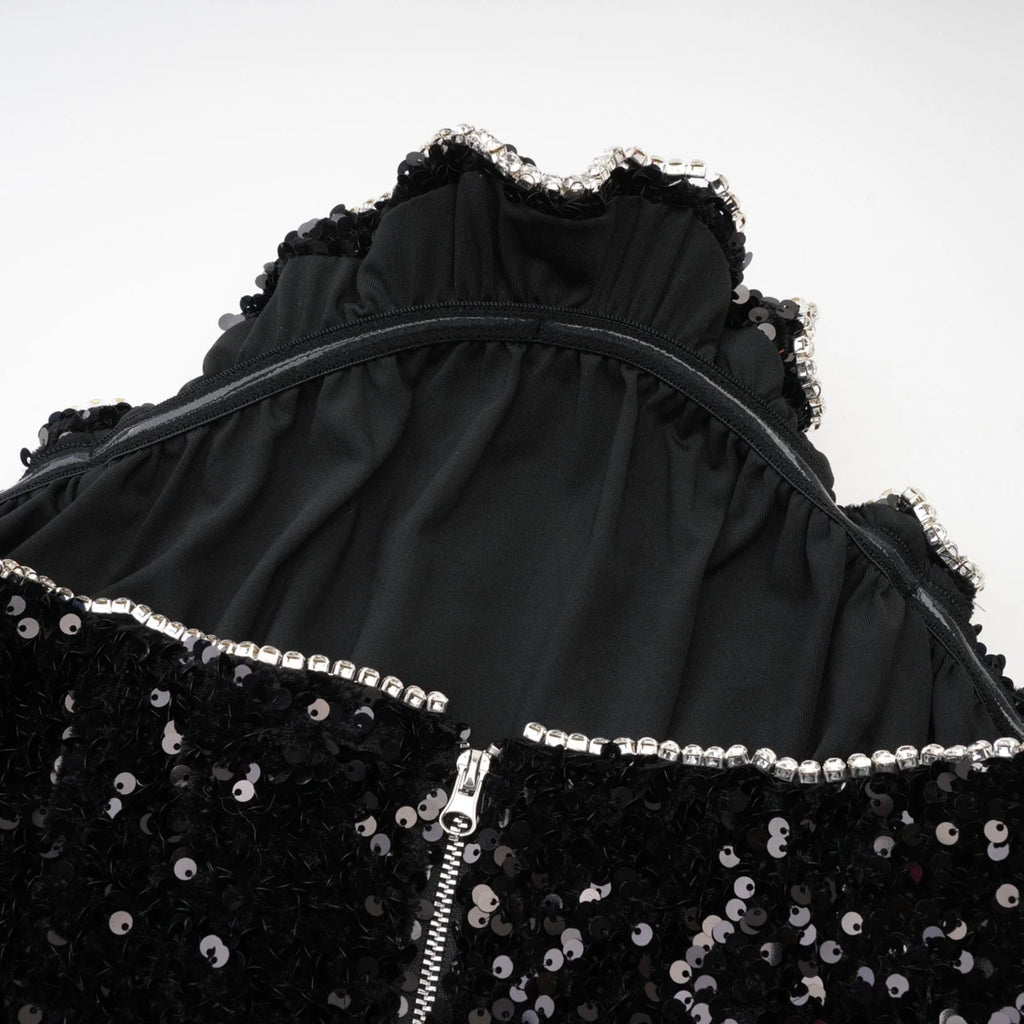 Sloan Dress Black Sequin Crystal Embellished Off - Shoulder Mini