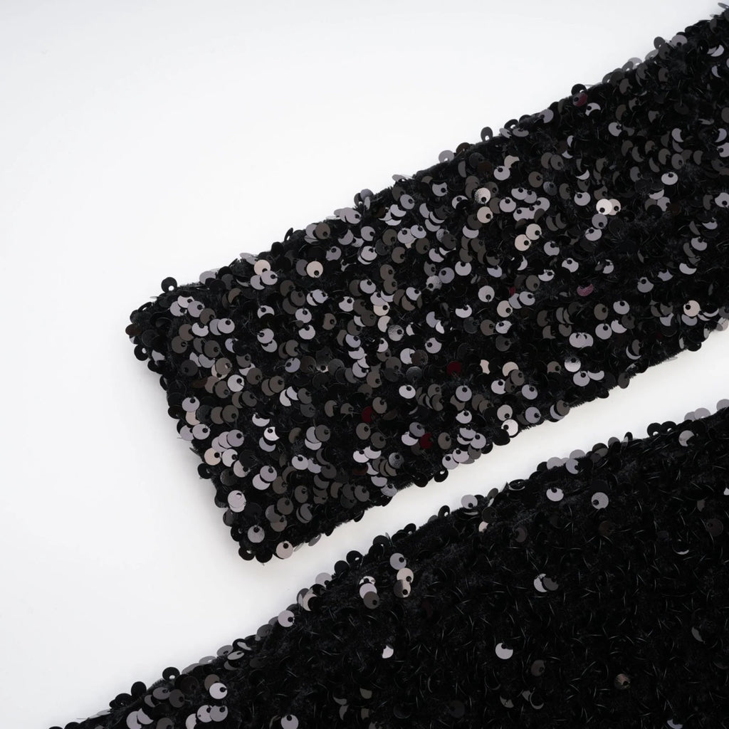 Sloan Dress Black Sequin Crystal Embellished Off - Shoulder Mini
