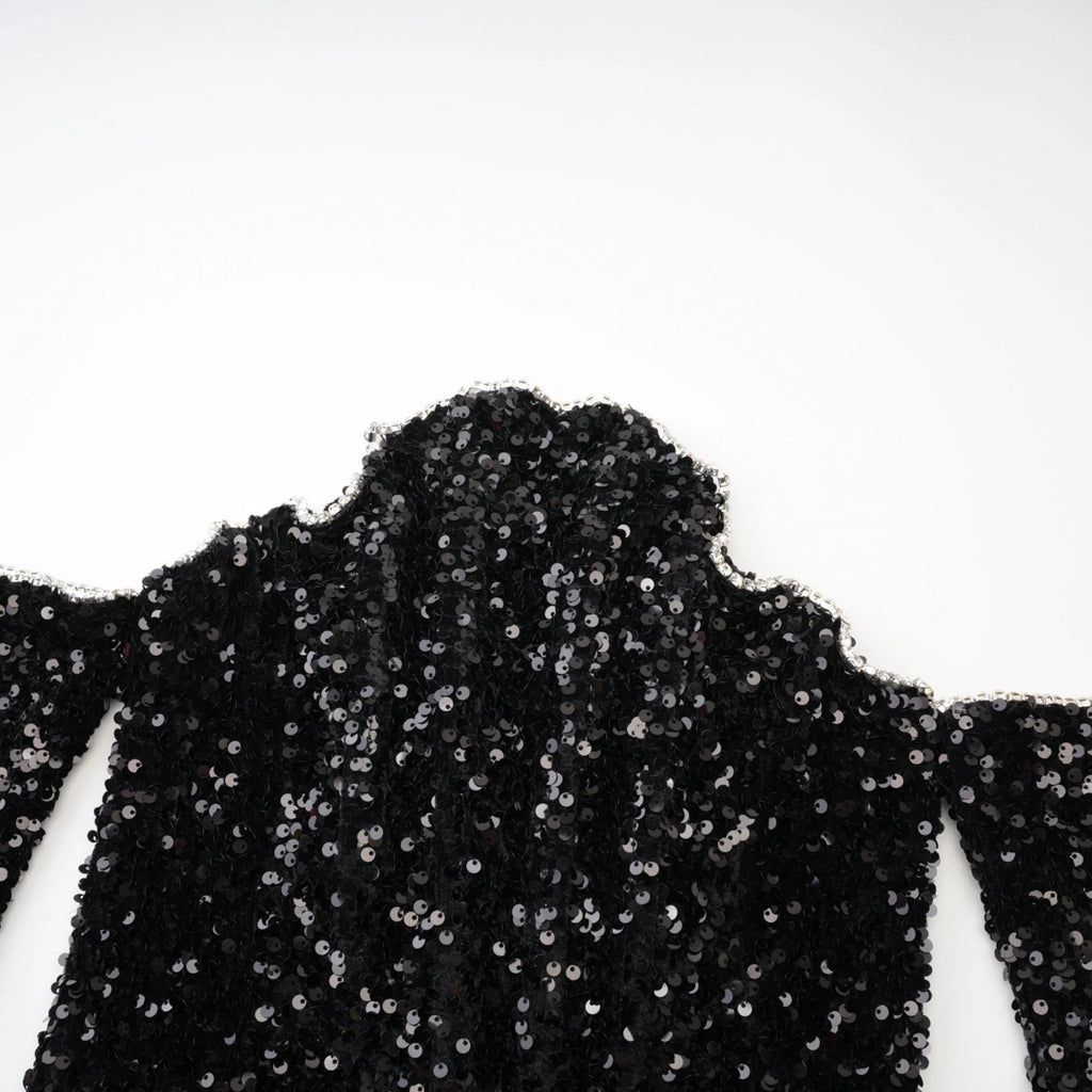 Sloan Dress Black Sequin Crystal Embellished Off - Shoulder Mini