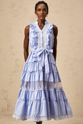 Sloan Floral Midi Dress in Vibrant Blue with Ruffled & Tiered Design