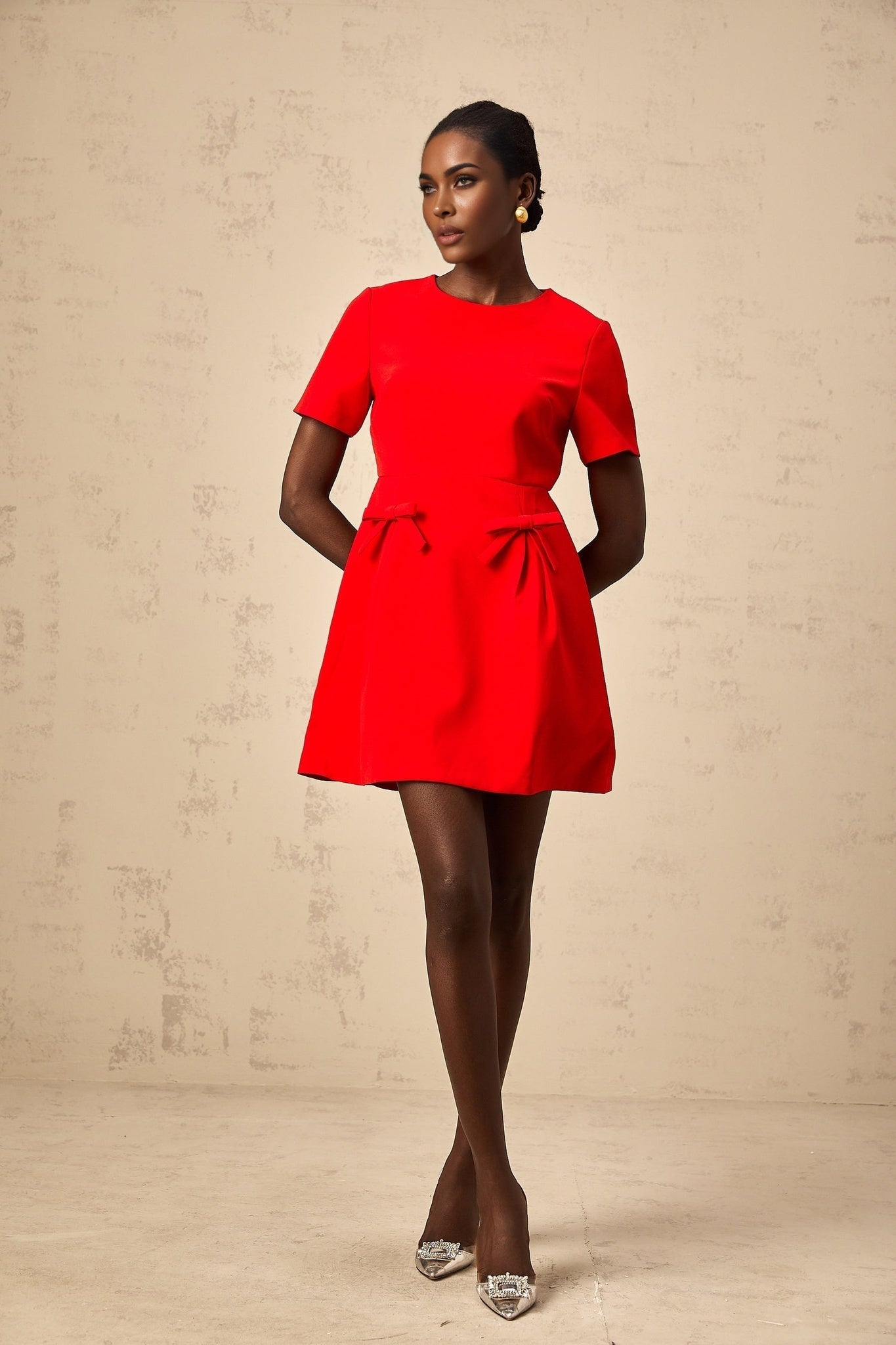 Sloan Mini Dress Red Bow Flare Back Zip