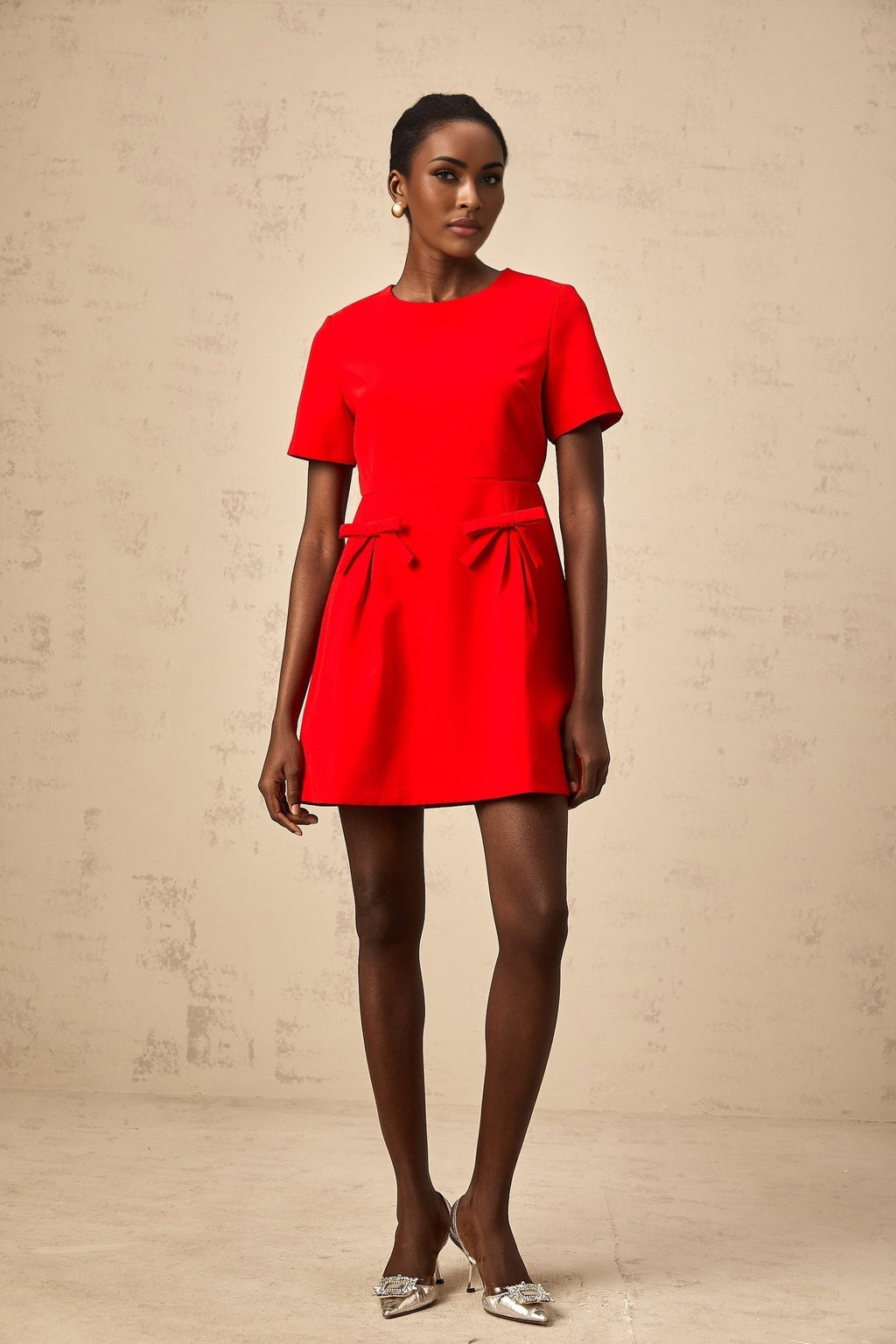 Sloan Mini Dress Red Bow Flare Back Zip