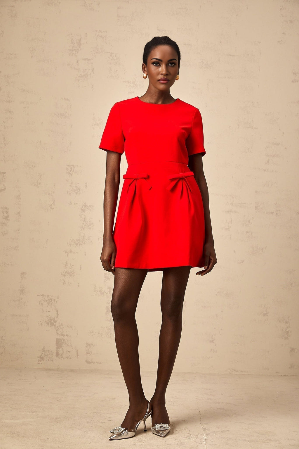Sloan Mini Dress Red Bow Flare Back Zip