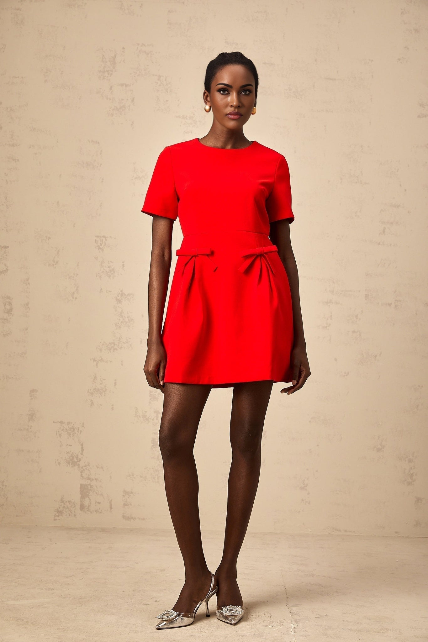 Sloan Mini Dress Red Bow Flare Back Zip