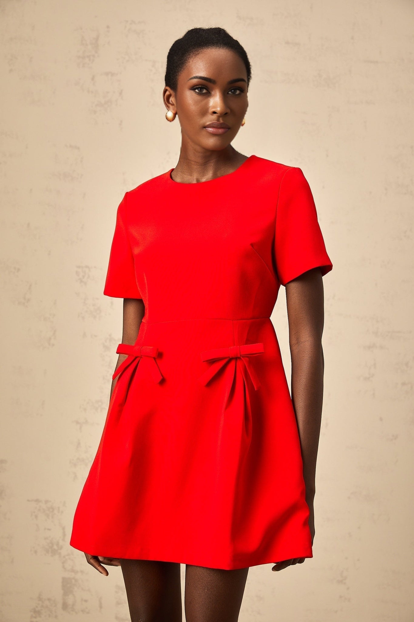 Sloan Mini Dress Red Bow Flare Back Zip