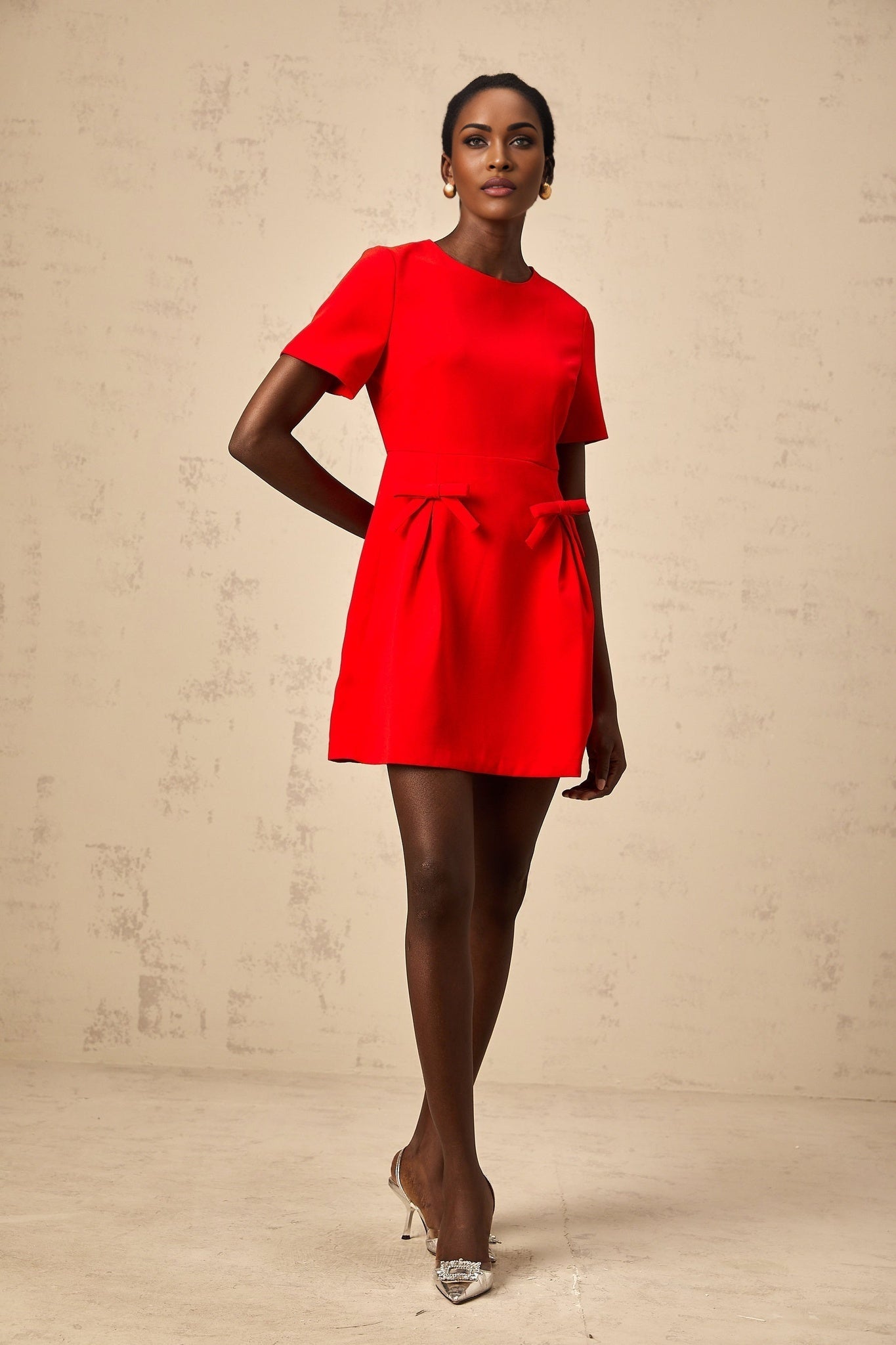 Sloan Mini Dress Red Bow Flare Back Zip