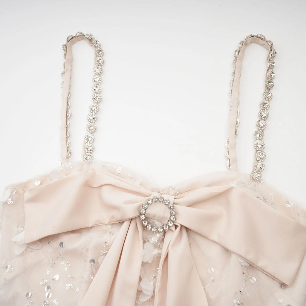 Sloan Sequin Mini Dress in Pink with Bowknot Detailing