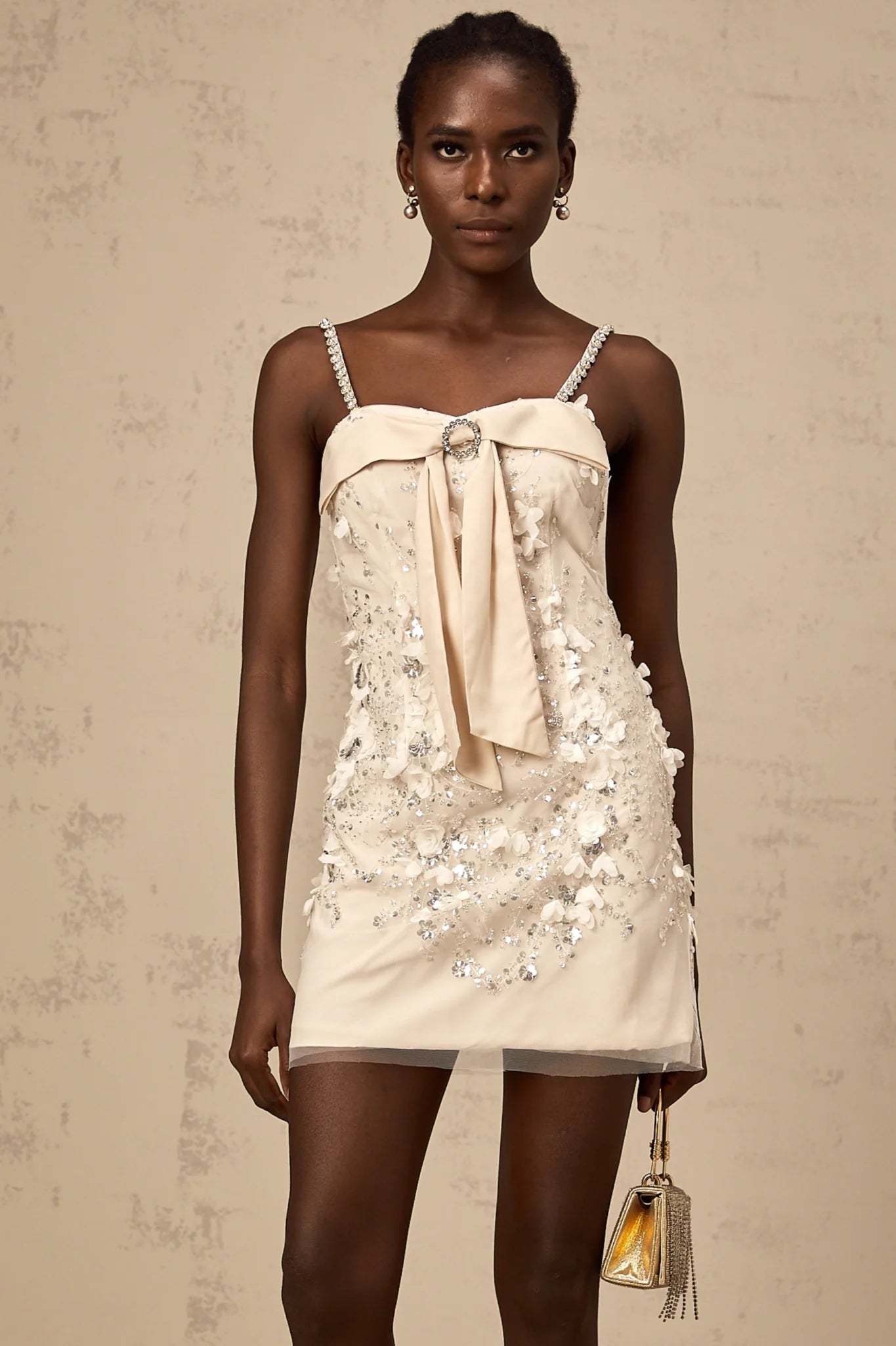 Sloan Sequin Mini Dress in Pink with Bowknot Detailing