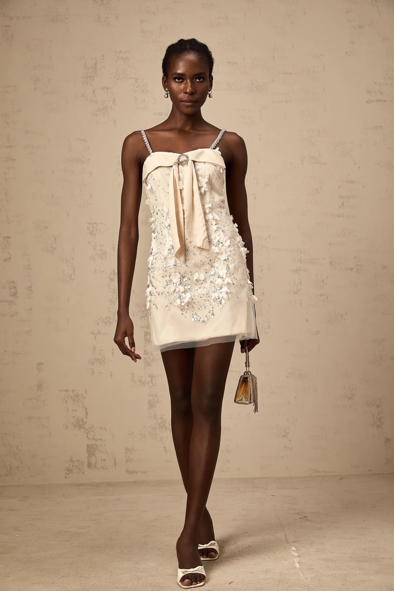 Sloan Sequin Mini Dress in Pink with Bowknot Detailing