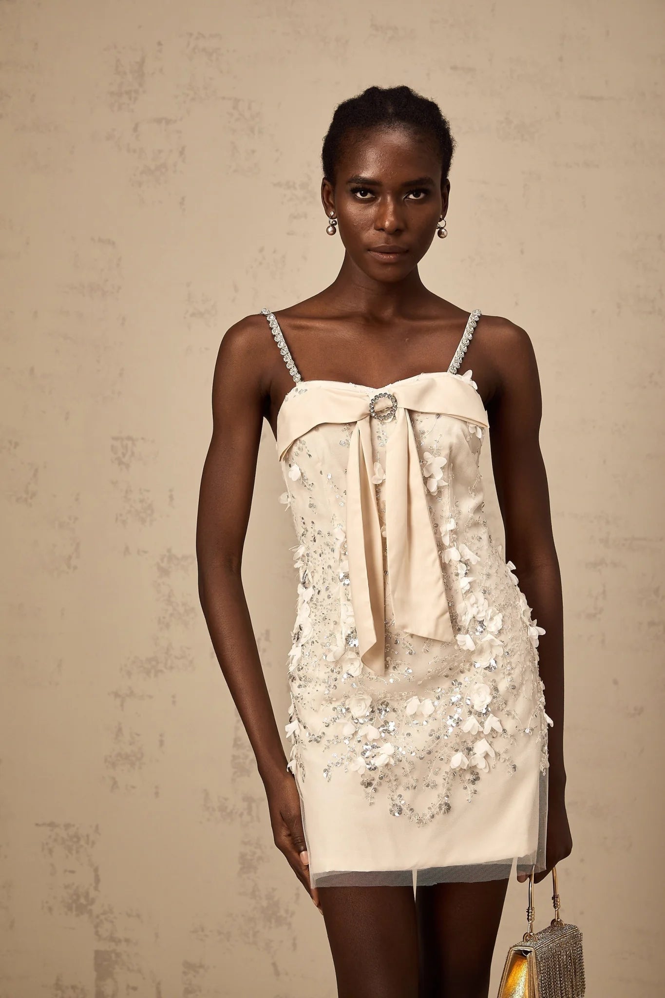 Sloan Sequin Mini Dress in Pink with Bowknot Detailing
