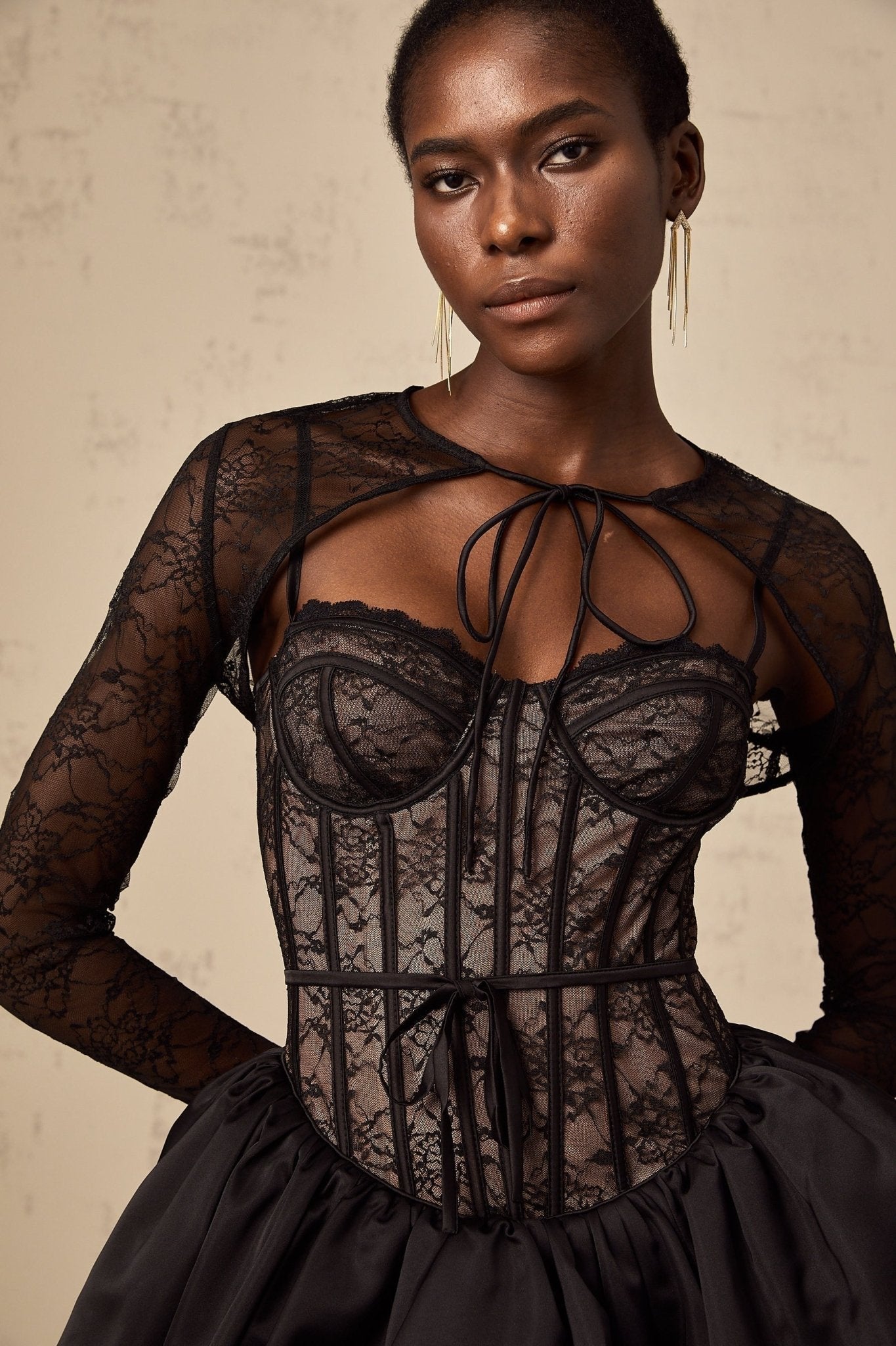 Sloan Vest & Dress Floral Lace Black Matching Set