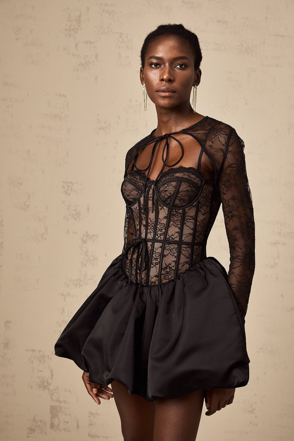 Sloan Vest & Dress Floral Lace Black Matching Set