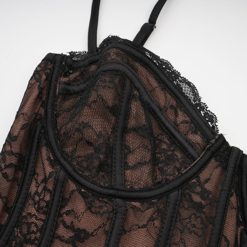 Sloan Vest & Dress Floral Lace Black Matching Set