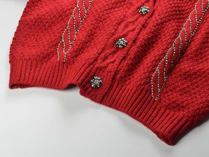 Sofia Cropped Cable Knit Cardigan - Decorative Buttons and Trim for a Relaxed Look