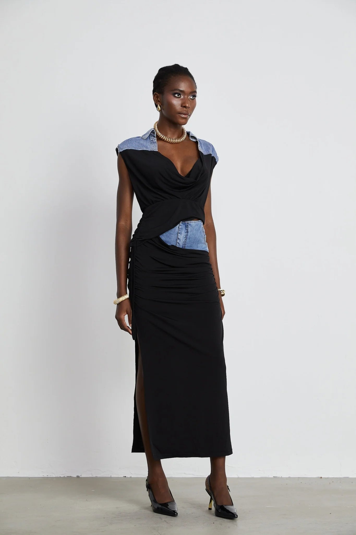 Sophia Draped Panelled Sleeveless Top and Ankle - Length Skirt Set