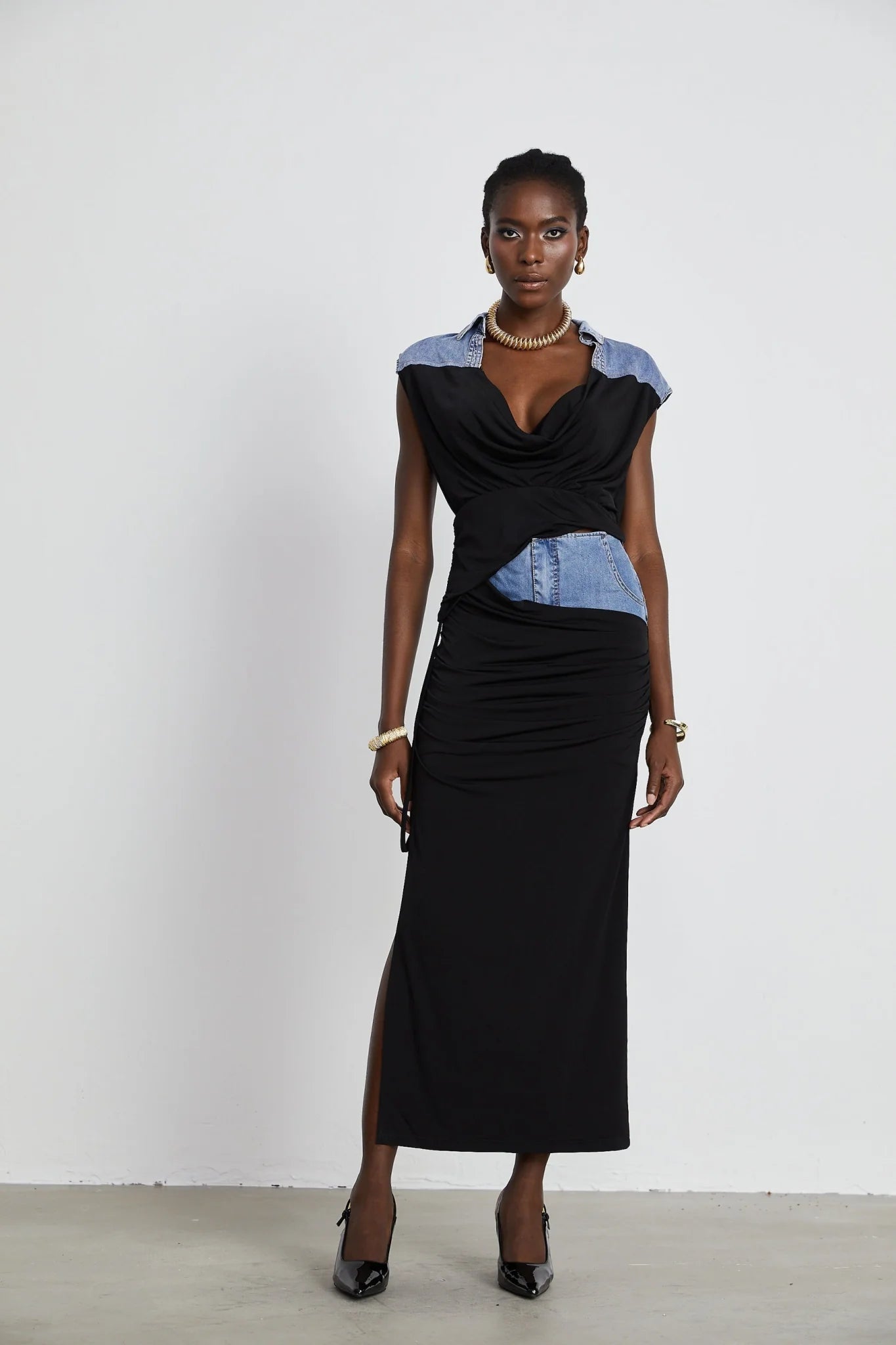 Sophia Draped Panelled Sleeveless Top and Ankle - Length Skirt Set