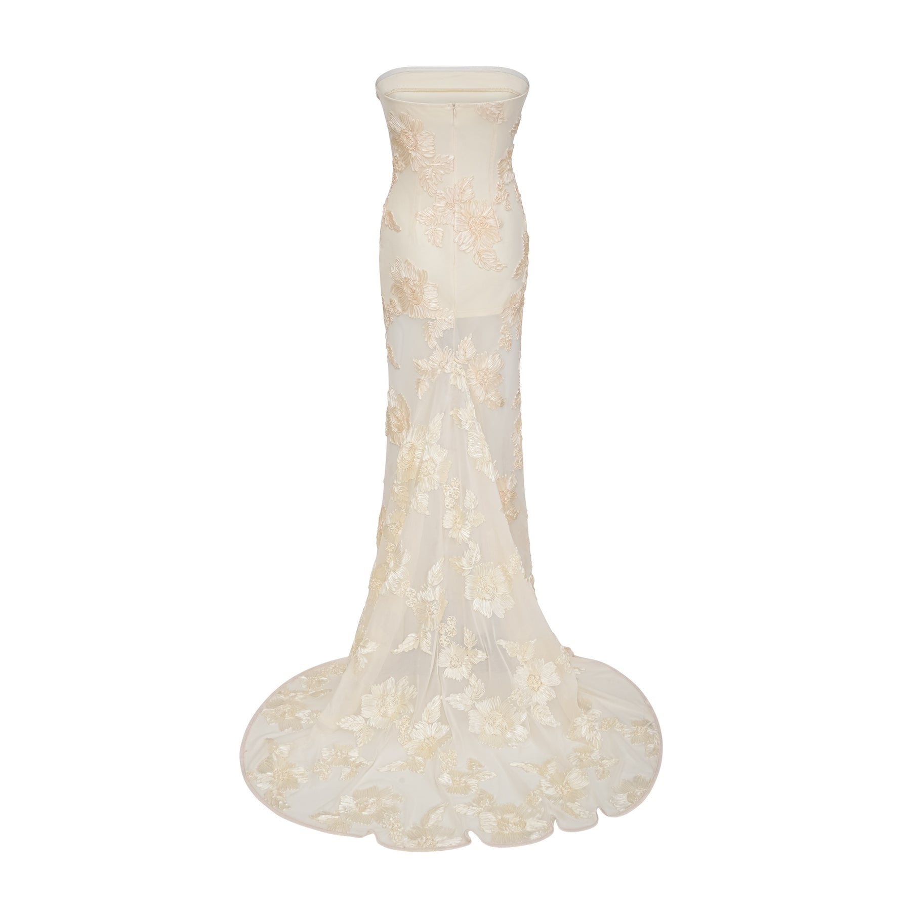 Sophia Off - Shoulder Apricot Gown with Floral Embroidery