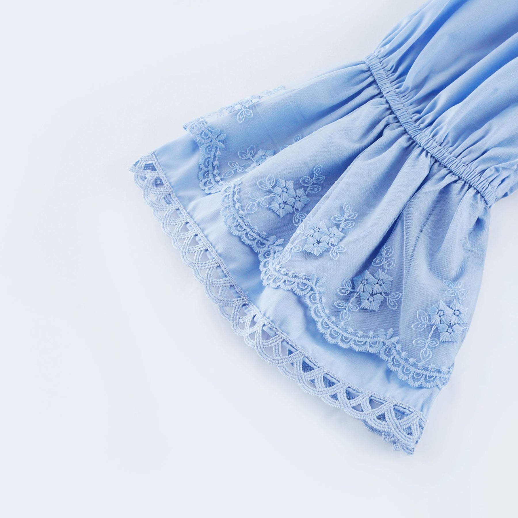 Sophie Blue Off - Shoulder Tiered Dress With Lace Trim and Waist Tie