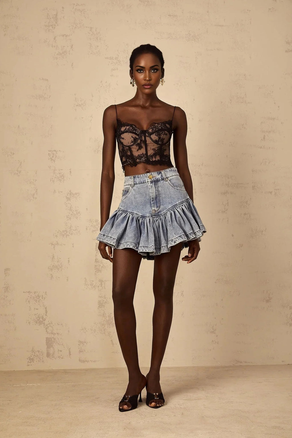 Sophie Light Blue Denim Ruffled Mini Skirt