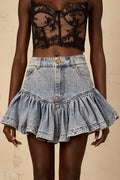 Sophie Light Blue Denim Ruffled Mini Skirt