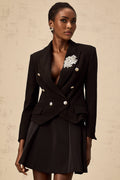 Stefania Blazer Stefania Black Crystal Brooch Double Breasted