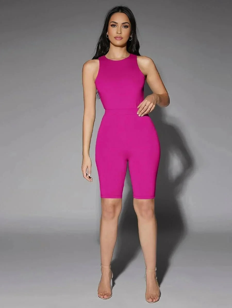 Stefania Bodysuit - High Stretch Fabric - Slim Fit - Casual Style - Sleeveless - Round Neck - Natural Waist Line (mid Waist) - Backless