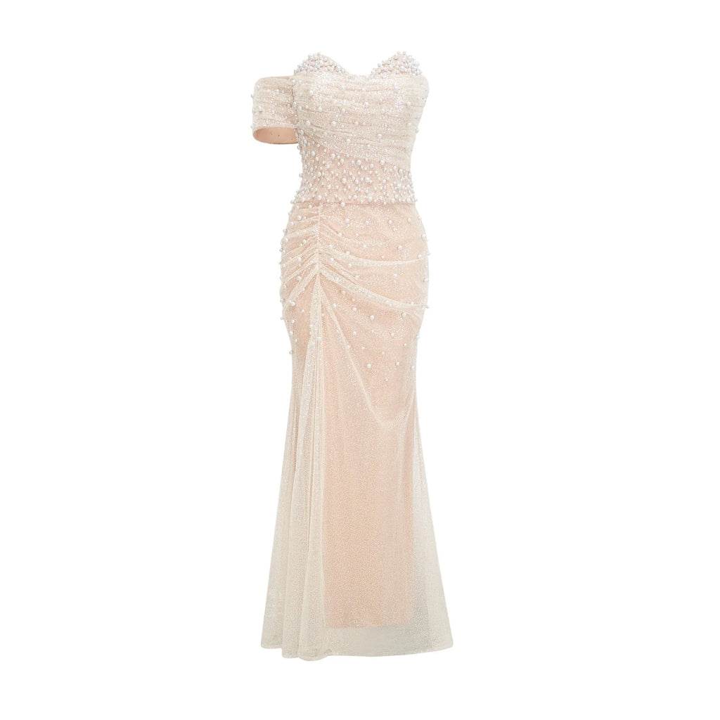 Stefania Maxi Dress with Off the Shoulder Layered Design