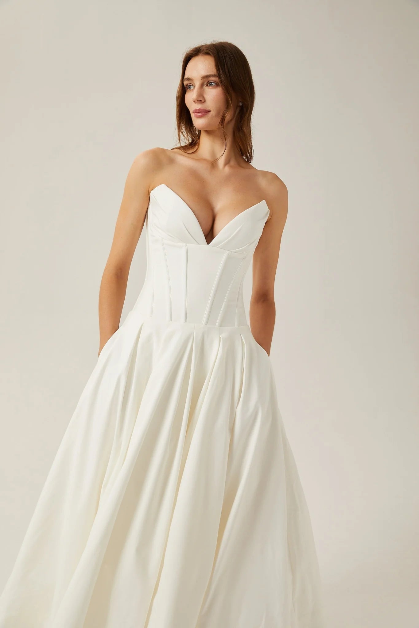 Stefania Midi Dress White Off Shoulder Corset Pleated Pockets